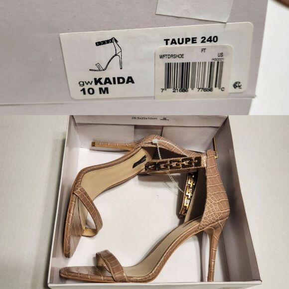 Guess Kaida G Chain Ankle Strap Stiletto Heels Taupe Gold 10 - Picture 8 of 9